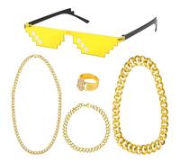 WYRGQIQN Collane in oro con accessori - Abbigliamento da uomo chic con occhiali d'oro, anello uomo, e più - Ideale per gli amanti del bling e del Rap