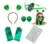 WYRGQIQN Costume Alieno Completo con Testa Verde, Occhiali Solari e Accessori, Set per Feste, Halloween, Carnevale, Adatto per Adulti e Teenager