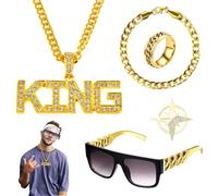 WYRGQIQN Costume Hip Hop Anni '80 e '90 - Set Accessori Completo con Collana Rapper, Goldkette Damen e Maranza - Vestiti Anni '80 e '90 per Uomo