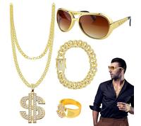 WYRGQIQN Set di Gioielli Hip Hop - Collana Rapper, Costume Joker Uomo con Dollari Finti, Soldi Finti per Ragazzi, Goldkette - Stile Rapper Chic ed Elegante