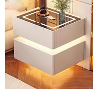 WYRNOBRX Comodino Bianco Comodini con Stazione Ricarica LED con 2 Cassetti Superficie in Vetro Cassettiera Alto Tavolino Divano Design dal Profilo Curvo per Camera Bianco Nero,Bianca,L18*W16*H18
