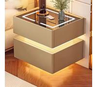 WYRNOBRX Comodino Bianco Comodini con Stazione Ricarica LED con 2 Cassetti Superficie in Vetro Cassettiera Alto Tavolino Divano Design dal Profilo Curvo per Camera Bianco Nero,Cachi,L16*W16*H18