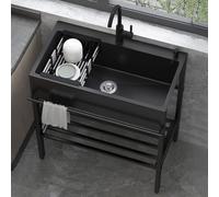 WYRNOBRX Lavello Multiuso in Acciaio Inossidabile con Staffa E Scarico Lavabo Singolo Indipendente con Cestello di Scarico Fregadero para Patio Exterior per Commerciali,Nero,L80*H86*W45
