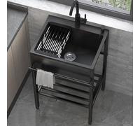 WYRNOBRX Lavello Multiuso in Acciaio Inossidabile con Staffa E Scarico Lavabo Singolo Indipendente con Cestello di Scarico Fregadero para Patio Exterior per Commerciali,Nero,L60*H86*W45