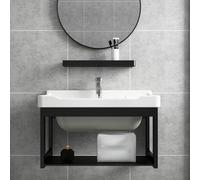 WYRNOBRX Mobili da Bagno con Lavabo in Diverse Dimensioni, Moderni Mobili Sospesi con Ripiani in Metallo, Set Lavandini Bianco Lavabi di Piccole Dimensioni per Casa,Nero,L81*H38*W47