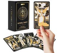 Wyspell Tarocchi classici con guida (lingua italiana non garantita), 78 carte dorate per principianti, mazzi di tarocchi neri con guida (lingua italiana non garantita)