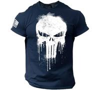 WYSTEN Stampa T-Shirt Pun.ish-er, Maglietta da Ciclismo Fitness Traspirante, T-Shirt Uomo Girocollo Traspirante, Maglietta comfort(Navy,S)