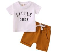WYSUMMER Baby Boy Set di Vestiti per Bambini con Stampa a Lettere Maglioni Pantaloni Tuta a Maniche Lunghe Maglietta e Pantaloni per Bambini Piccoli (Short Sleeve White, 24-36 Months/110cm(43.31in))