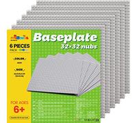 WYSWYG 10 x 10 pollici, set di 6 mattoncini da costruzione, in stile classico quadrato su un lato per strada piatta, piastra di base per giocattoli per bambini (6 grigio)