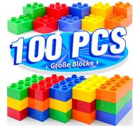 WYSWYG Grande set di mattoncini da costruzione, 100 pietre in 5 colori, compatibile - ideale per bambini dai 1 2 3 4 5 anni, codice standard, multicolore