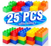 WYSWYG Grande set di mattoncini da costruzione, 25 pietre in 5 colori, compatibile - ideale per bambini dai 1 2 3 4 5 anni, codice standard, multicolore