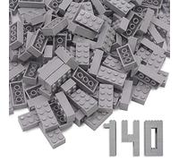 WYSWYG Set di 140 mattoncini da costruzione, 2 x 4 pietre classiche, di alta qualità, compatibili con le migliori marche, colorate, per bambini e amanti del MOC, Grigio