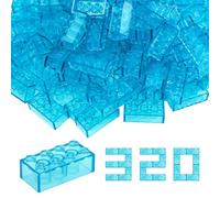 WYSWYG Set di mattoncini da costruzione 2 x 4, 320 pezzi, blu trasparente, set di blocchi da costruzione classici, compatibili con tutte le principali marche
