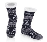 WYTartist Uomo Calze a Pantofola Calzini Antiscivolo Silenziosi Morbidi per Casa Calze Invernali Termici per Regalos Hombre Navidad (Double Elk (Black))