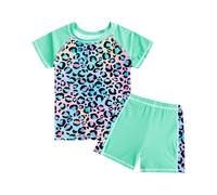 WYTbaby Costume da bagno per ragazze, due pezzi, a maniche corte, rash guard, estivo, da spiaggia, per 4-9 anni, 5-6 anni