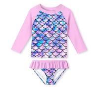 WYTbaby Costume da Bagno Ragazze 2 Pezzi con Volant, Sirena Manica Lunga Costume Piscina Bambina Anti-UV UPF 50+ Set per Spiaggia, Piscina Rash Guard per Bambina 7-8 Anni