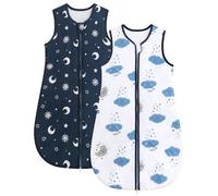 WYTbaby Sacco nanna 1,5 Tog, confezione da 2 pezzi, 100% cotone, caldo per tutto l'anno, per neonati, 36 mesi, Stella blu navy, 0-6 Monate