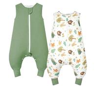 WYTbaby Sacco Nanna Con Piedini 1.0 Tog,100% Cotone Sacco Nanna Primaverile Per Ragazze e Ragazzi, Animali Della Foresta + Verde Chiaro(2 Pezzi)
