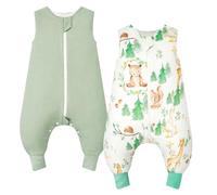 WYTbaby Sacco Nanna Con Piedini 1.0 Tog,100% Cotone Sacco Nanna Primaverile Per Ragazze e Ragazzi, Animali Della Foresta + Verde(2 Pezzi)