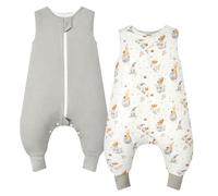 WYTbaby Sacco Nanna Con Piedini 1.0 Tog,100% Cotone Sacco Nanna Primaverile Per Ragazze e Ragazzi, Fantasia Orso + Grigio(2 Pezzi)