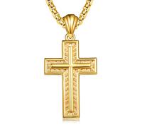 WYUESGU Collana a croce da uomo in oro con ciondolo cristiano, gioielli religiosi, regalo religioso, battesimo, prima comunione, anniversario, regalo di compleanno per marito, fidanzato, padre, catena