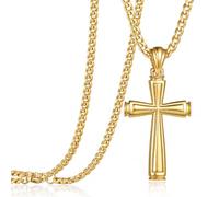 WYUESGU Collana con croce da uomo, in oro 14 carati, gioiello religioso cristiano, battesimo, prima comunione, anniversario, regalo di compleanno per marito, fidanzato, padre
