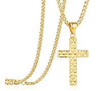 WYUESGU Collana Croce Oro Cristiano Religioso Regali | Prima comunione, cresima, battesimo, regali fede, con catena rolò da 2,5 mm, 55,9 cm + 5,1 cm