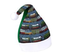 WYUSPGK Cappello di Babbo Natale, treno auto stampa cappello di Natale con finiture in peluche vestito a tema natalizio cappello di Babbo Natale festivo