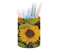 WYUSPGK Portapenne rotondo, in pelle, con stampa di girasole, portapenne per scrivania, porta pennelli da trucco, per casa o ufficio