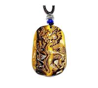 Wyvix Ciondolo drago di giada gialla grado A, collana intagliata in giadeite dorata, amuleto potere e ricchezza da 43 mm for uomo donna(B)