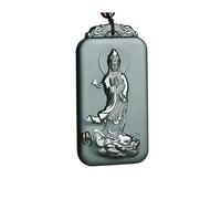 Wyvix Ciondolo Guanyin con testa di drago in giada ciano Hetian, collana Bodhisattva in nefrite intagliata a mano, amuleto verde scuro