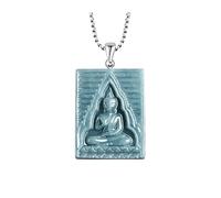 Wyvix Collana con Buddha di giada d'acqua blu - Amuleto da meditazione in giadeite intagliato a mano Ciondolo Feng Shui for la pace interiore e