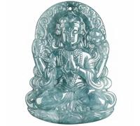 Wyvix Collana con ciondolo Guanyin a quattro braccia giada d'acqua blu smeraldo del Myanmar, certificato di regali amuleto moda, gioielli ciondoli intagliati