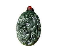 Wyvix Collana con doppio drago di giada ciano Hetian - Ciondolo nefrite verde nero Amuleto Feng Shui intagliato a mano for ricchezza e potere