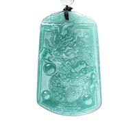 Wyvix Collana con drago di giada d'acqua blu - Ciondolo etichetta rettangolare in giadeite intagliata a mano Amuleto zodiacale Feng Shui for potere e successo professionale