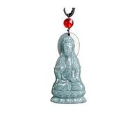 Wyvix Collana Guan Yin in giada d'acqua blu - Ciondolo della dea misericordia in giadeite intagliato a mano Amuleto spirituale Feng Shui for la pace e