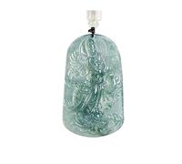 Wyvix Collana Guanyin con drago di giada d'acqua blu - Dea giadeite intagliata a mano in piedi su ciondolo a forma Potente amuleto Feng Shui for il successo professionale