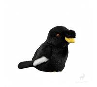 Wyvix Peluche realistico di un merlo crestato - Ornamento peluche uccello nero morbido da 6 pollici con becco giallo e anello for appenderlo