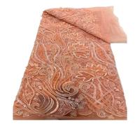 Wyvix Tessuto di pizzo con paillettes e perline da 5 metri, maglia seta poliestere for abito sposa Aso Ebi(Pink)