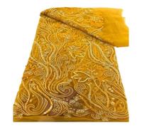 Wyvix Tessuto di pizzo con paillettes e perline da 5 metri, maglia seta poliestere for abito sposa Aso Ebi(Yellow)