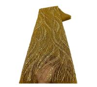 Wyvix Tessuto di pizzo ricamato con paillettes e perline tubolari, 5 metri, materiale a rete pesante, for abiti da sposa, ballo Aso Ebi (larghezza 150 cm)(Gold)