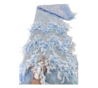 Wyvix Tessuto ricamato con piume e paillettes 3D da 5 metri, pizzo a rete perline pesanti, for abiti sposa, ballo Aso Ebi (larghezza 150 cm)(SkyBlue)