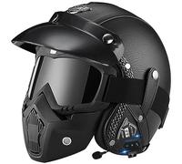 WYXAXNM Casco Moto Jet Bluetooth Integrato Mezzo Casco, Vintage Scooter Jet Cascos, ECE Omologato Casco in Pelle 3/4 con Occhiali Maschera e Microfono Speaker per Donna e Uomo Adulto