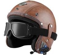 WYXAXNM retrò Casco in Pelle, Casco Jet con Bluetooth Casco Scooter Omologato ECE Caschi da Moto di Sicurezza per Uomo e Donna,A-L(59~60cm)