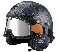 WYXAXNM Vintage Casco Moto Jet Bluetooth Integrato Mezzo Casco, retrò Scooter Jet Cascos, ECE Omologato con Occhiali con Microfono Speaker per Donna e Uomo,Blue-S(55~56cm)