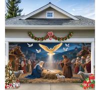 WYYHAA A,13 x 6 ft/4 x 1,8 m, coperta da garage di Natale Natività, nascita Santa con Maria, Angeli, pecore e asino, tela da parete esterna religiosa