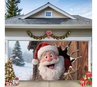 WYYHAA A, 16 x 7ft/4,8 x 2,1 m, striscione per porta del garage, divertente Babbo Natale guarda attraverso il foro della parete, grande decorazione esterna per casa, feste e giardino