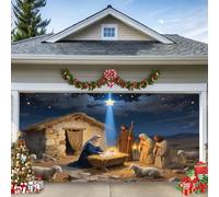 WYYHAA A,8 x 7 ft/2,4 x 2,1 m, banner per garage di Natale Natività, scena della nascita di Gesù con Maria, Angeli, Pastori e Animali, grande decorazione esterna festiva