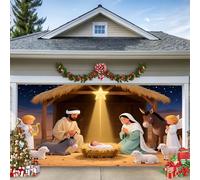 WYYHAA B,13 x 6ft/4 x 1,8 m, Banner per garage di Natale Natività, Scena della nascita di Gesù con Maria, Angeli, Pastori e Animali, Grande decorazione esterna Festiva