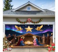 WYYHAA B, 8 x 7 ft/2,4 x 2,1 m, coperta da garage di Natale Natività, nascita Santa con Maria, Angeli, pecore e asino, tela da parete esterna religiosa